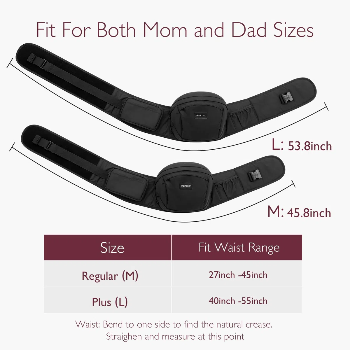 Momcozy Hüfttrage Baby - Originaler 3D-Bauchschutz & EVA-Massageplatte, Ergonomische Babytrage mit Taschen für Neugeborene und Kleinkinder bis 20 kg, Leichtgewicht (Schwarz, Mittelgroß)