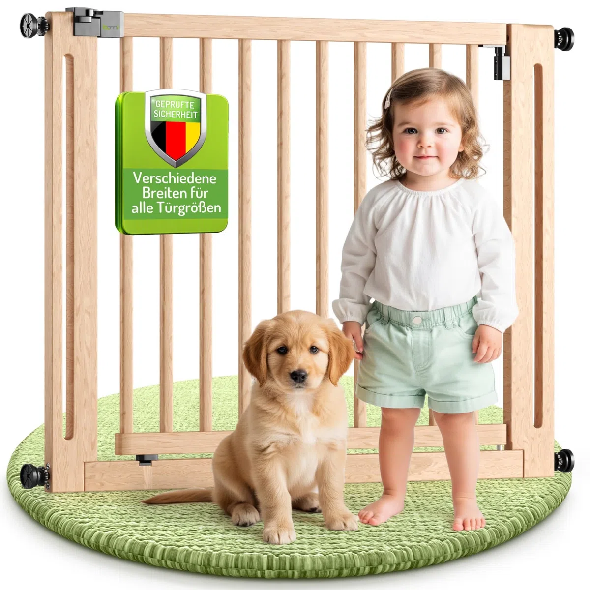 BOMI Kindertreppenschutzgitter aus Buchenholz PEFC geprüft 79-87 cm Ohne Bohren 90° Stop XXL-Tür