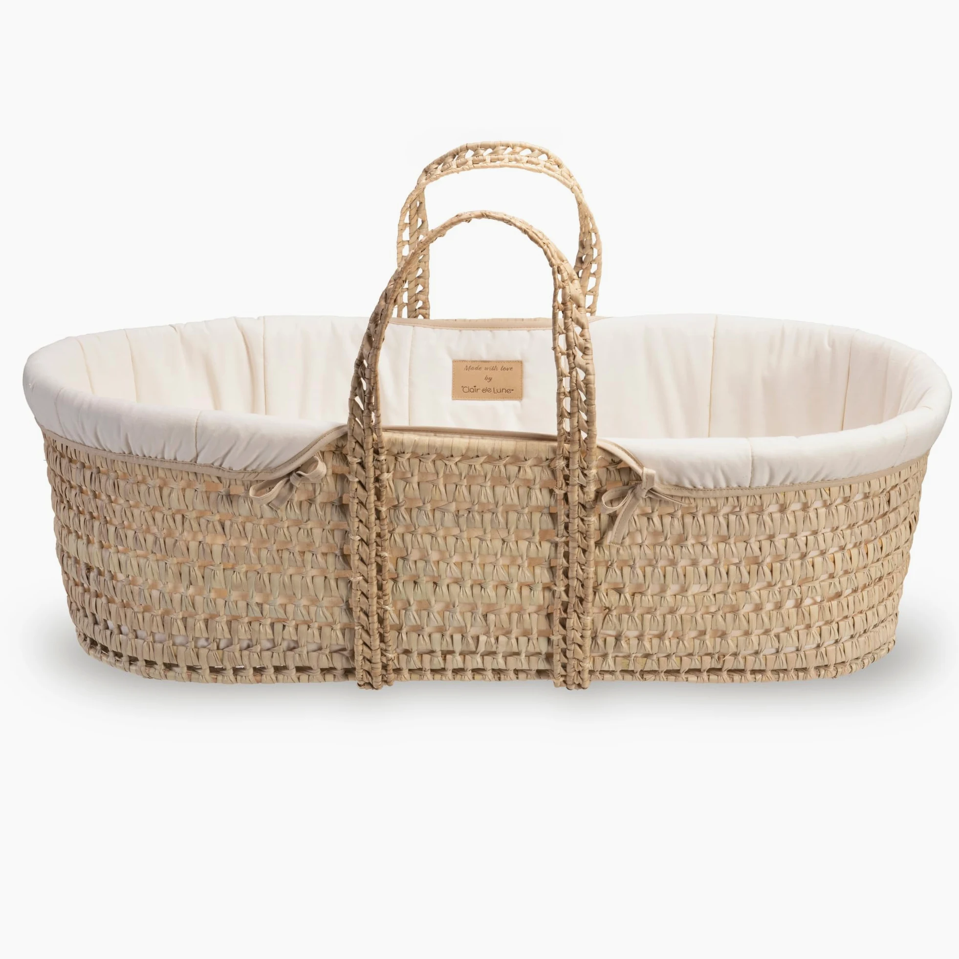 Clair de Lune Bio-Palmen-Moseskorb, Gold-Preisträger, kommt mit Bio-Kompresse, natürlicher Bambus-Matratze und weichem Baby-Betttuch, 75 x 28 cm (Naturcreme)
