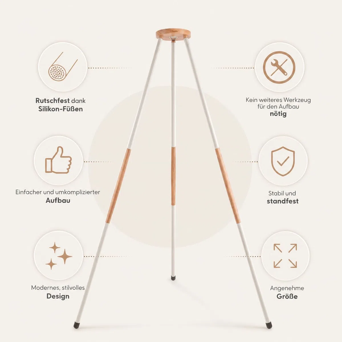 Premium Baby Federwiege mit Tipi-Gestell - Beige Federwiege mit beigem Tipi-Gestell - für Babys ab Geburt - Bio-Baumwolle