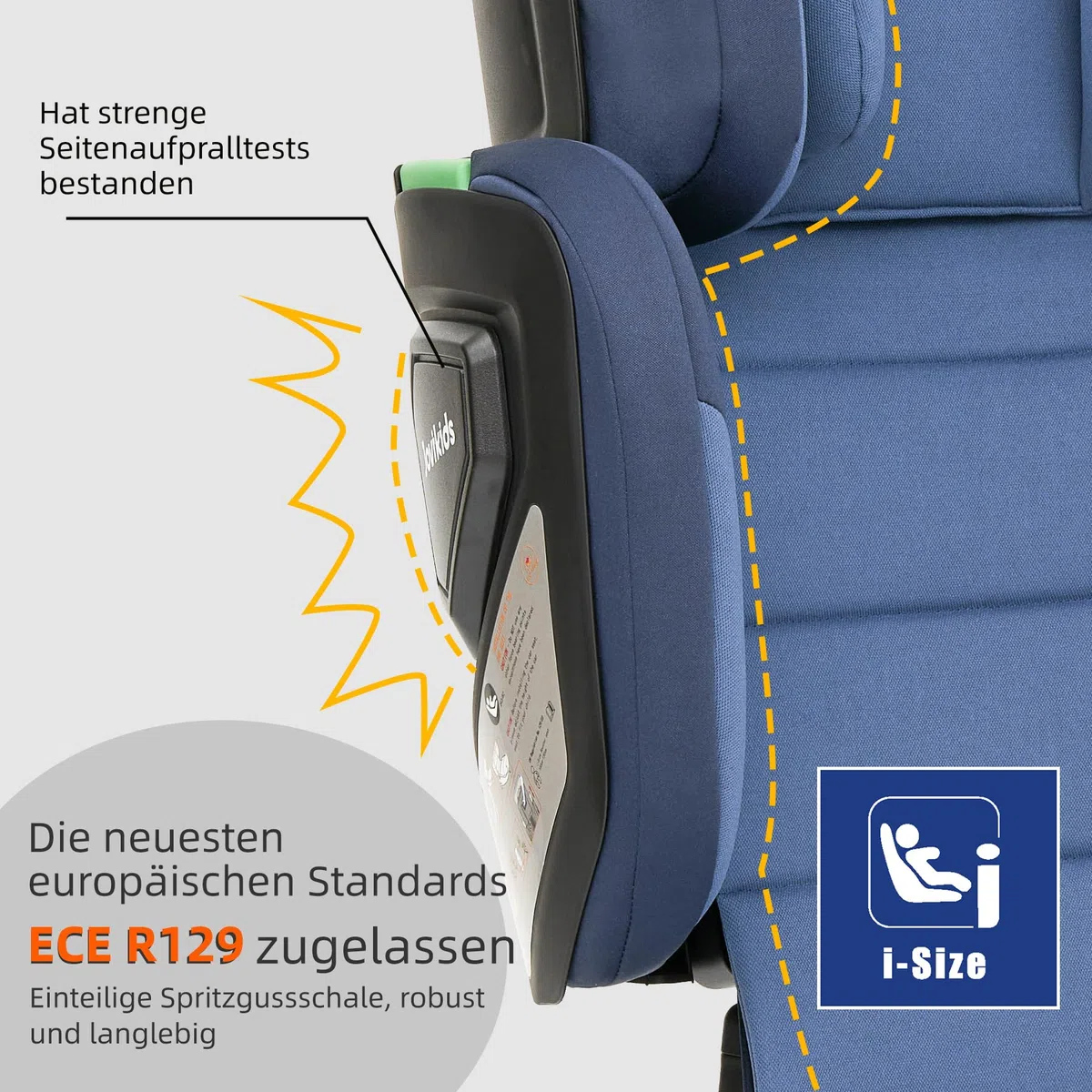 Jovikids Faltbar Kindersitz mit ISOFIX, i-Size R129 Kinderautositze ca. 3-12 Jahre (100-150cm), Kindersitzerhöhung mit Rückenlehne, Geeignet für Reisen (blau)