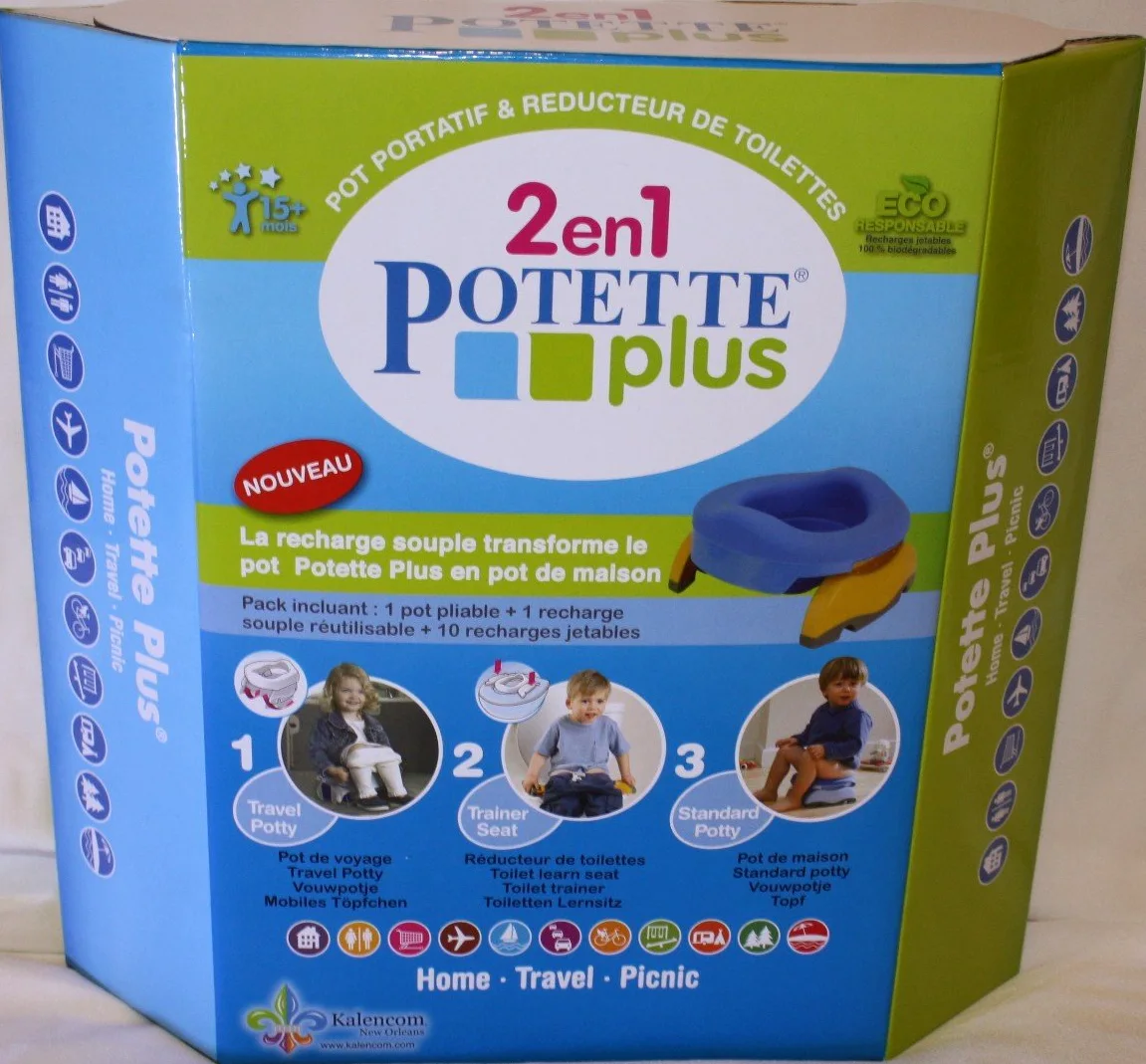 Potette Plus: Flexibler Reise-Toilettensitzverkleinerer mit 10 Einweg-Nachfüllpackungen (hellgrün)