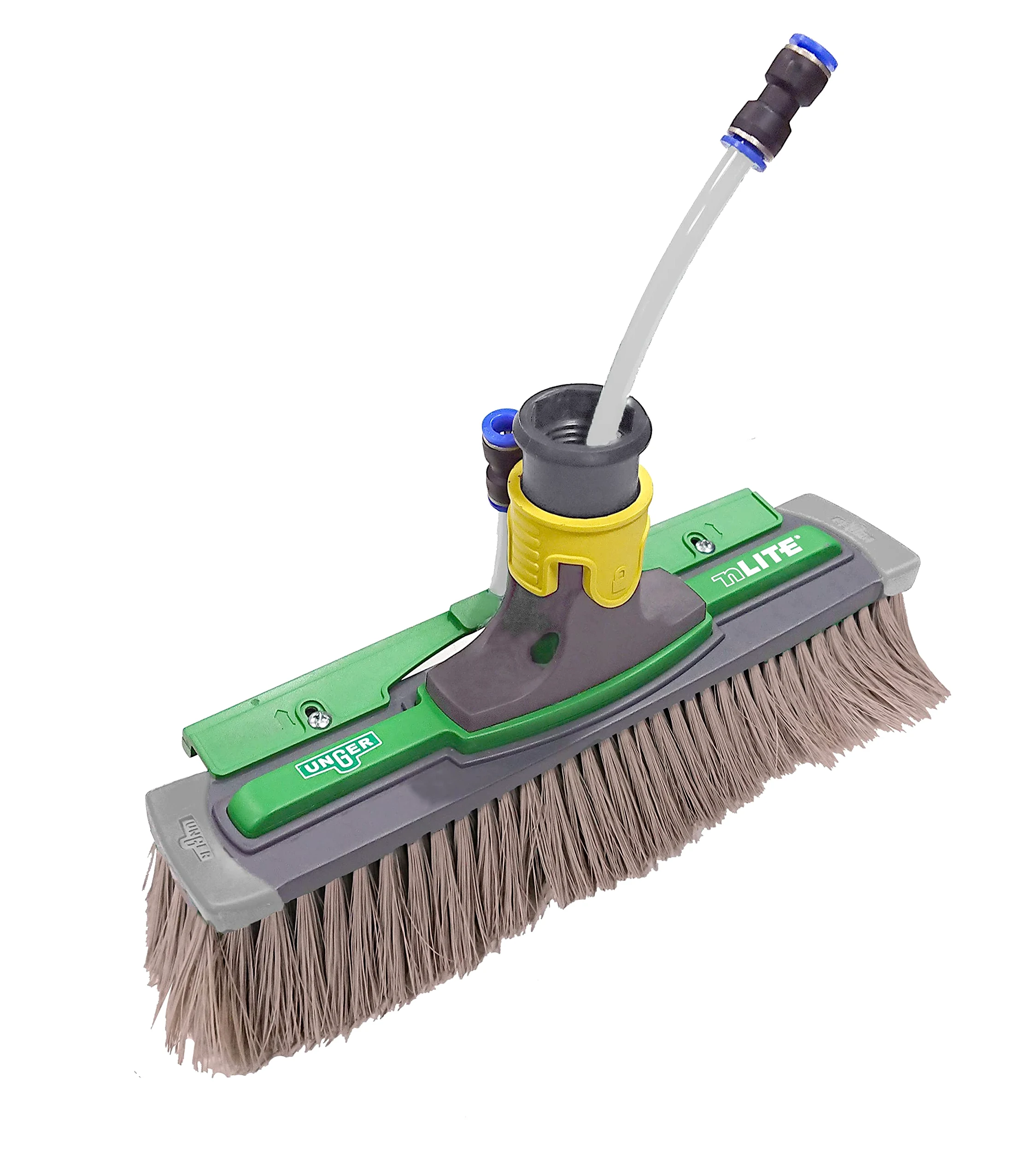 UNGER nLITE Power Bürste komplett 28 cm (ungesplissen, inkl. Schlauch + Schnellanschluss, Bürstenkopf schwenkbar 180°, Bürste mit Stoß-/Kantenschutz, für Reinwasser-Reinigung) NUK28