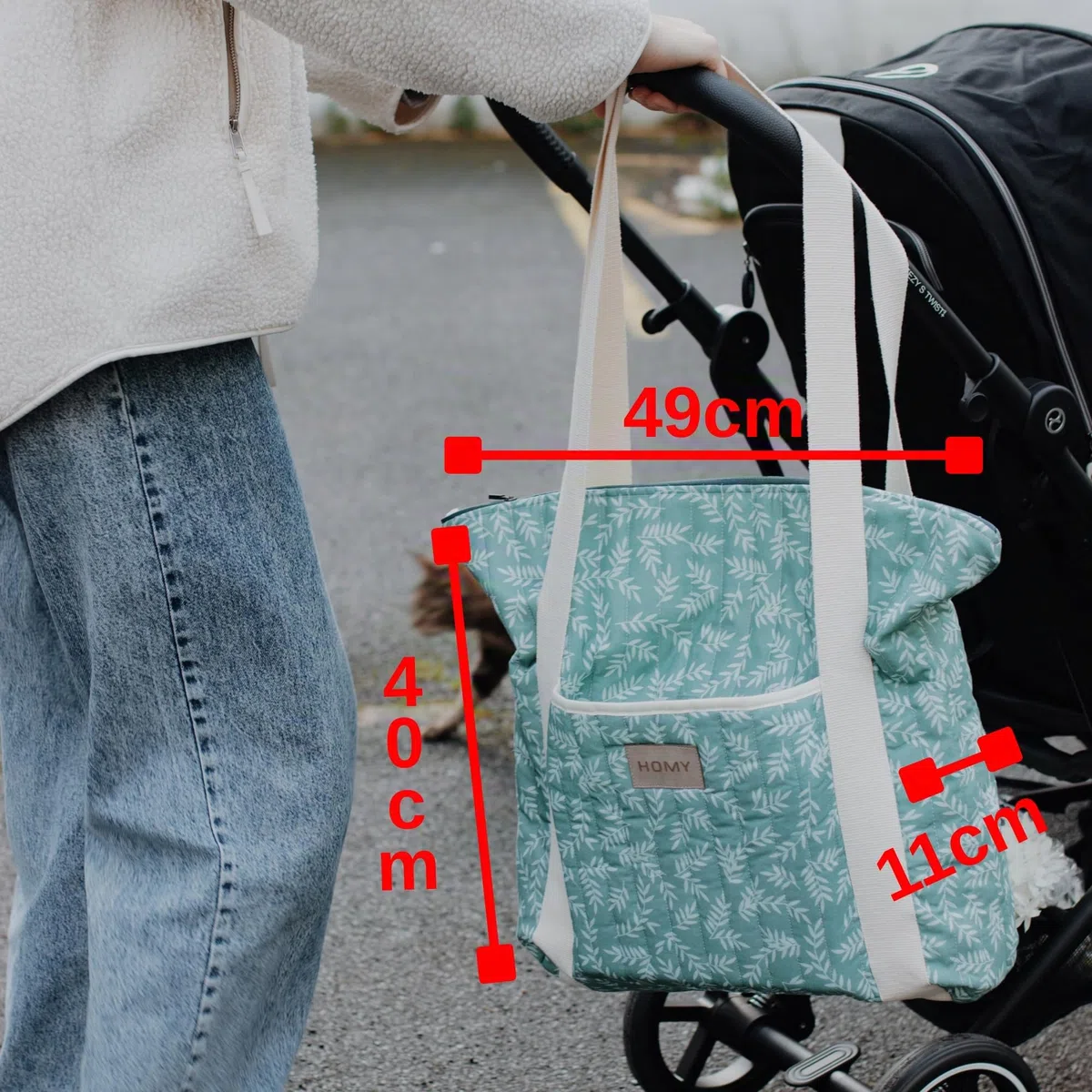 Leichte Wickeltasche für Babys – große Kapazität, gesteppte Baumwoll-Wickeltasche mit 3 Innentaschen, weiche Canvas-Griffe, tragbare Baby-Reisetasche für den täglichen Gebrauch