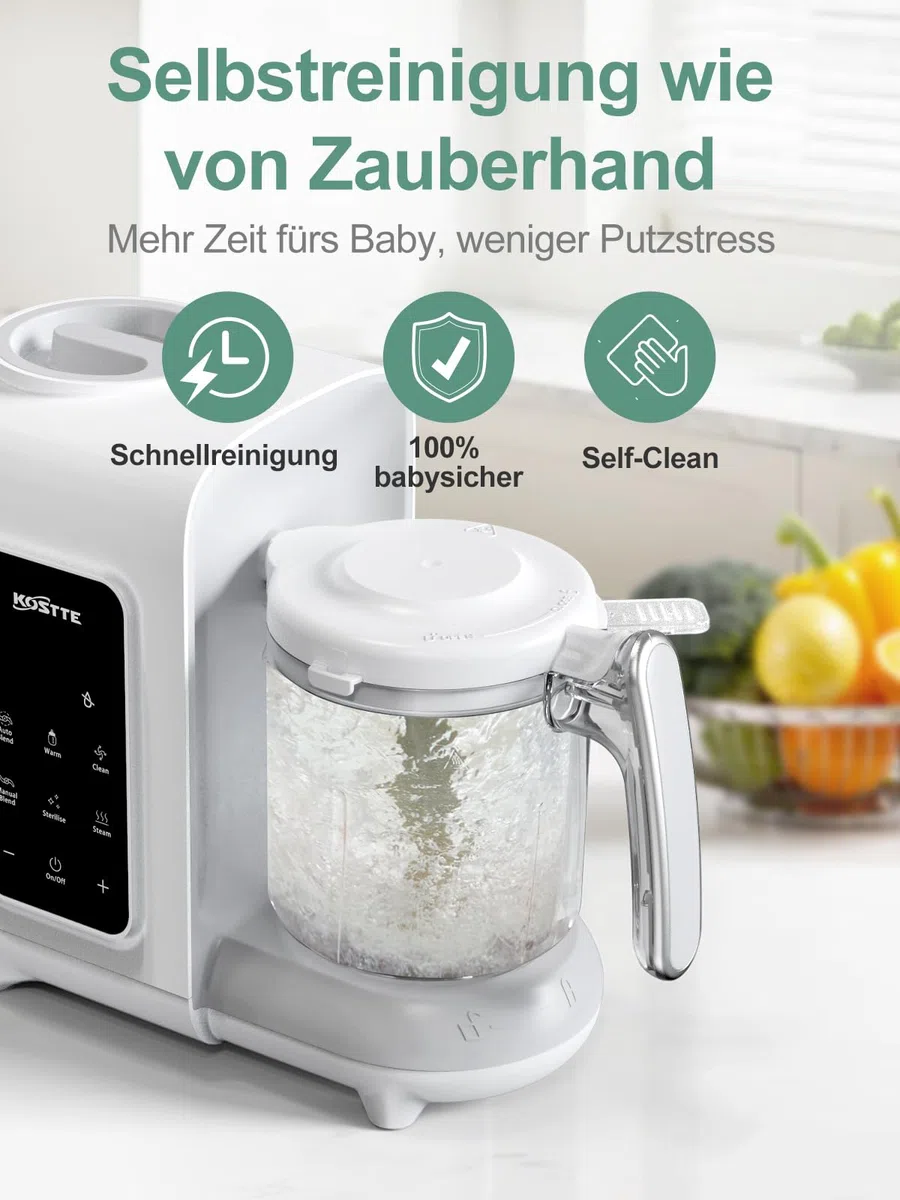 Babynahrungszubereiter 6-in-1, Dampfgarer Mixen mit Auftauen, Aufwärmen, Automatische Reinigungsfunktion, Babybrei Zubereiter Multifunktion, Baby Food Maker, Weiß