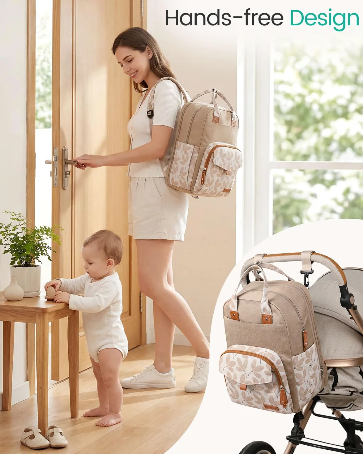 Qualyphant Großer Diaper Bag Backpack - 23 Taschen, Erweitbar, 31 Liter, Grau, Einfarbig, Polyester, Minimalistisch, Rucksack