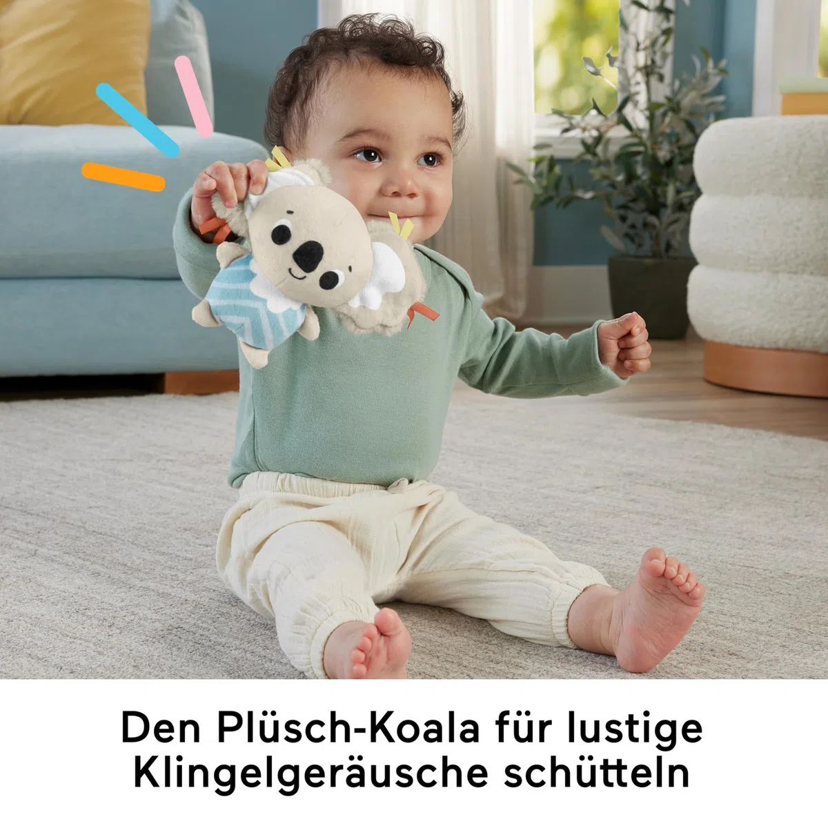 Fisher-Price Simply Senses Spielmatte für Neugeborene | Waschbare Baby-Spielmatte und 6 Aktivitäts-Spielzeuge, Mobile, Sinnesförderung und Motorik, ab 0 Monaten, JMN74