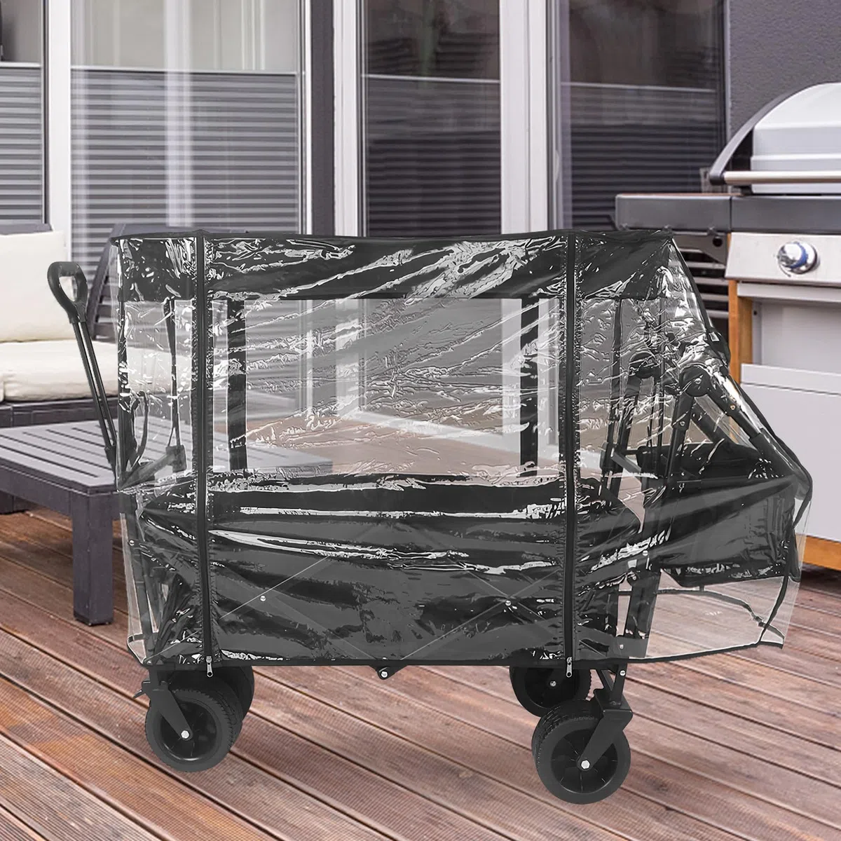 Garneck Transparente Wagenabdeckung aus PVC mit Universeller Passform Faltbarer Regenschutz für Campingwagen und Bollerwagen Wetterfeste Schutzhülle für Outdoor Einsatz