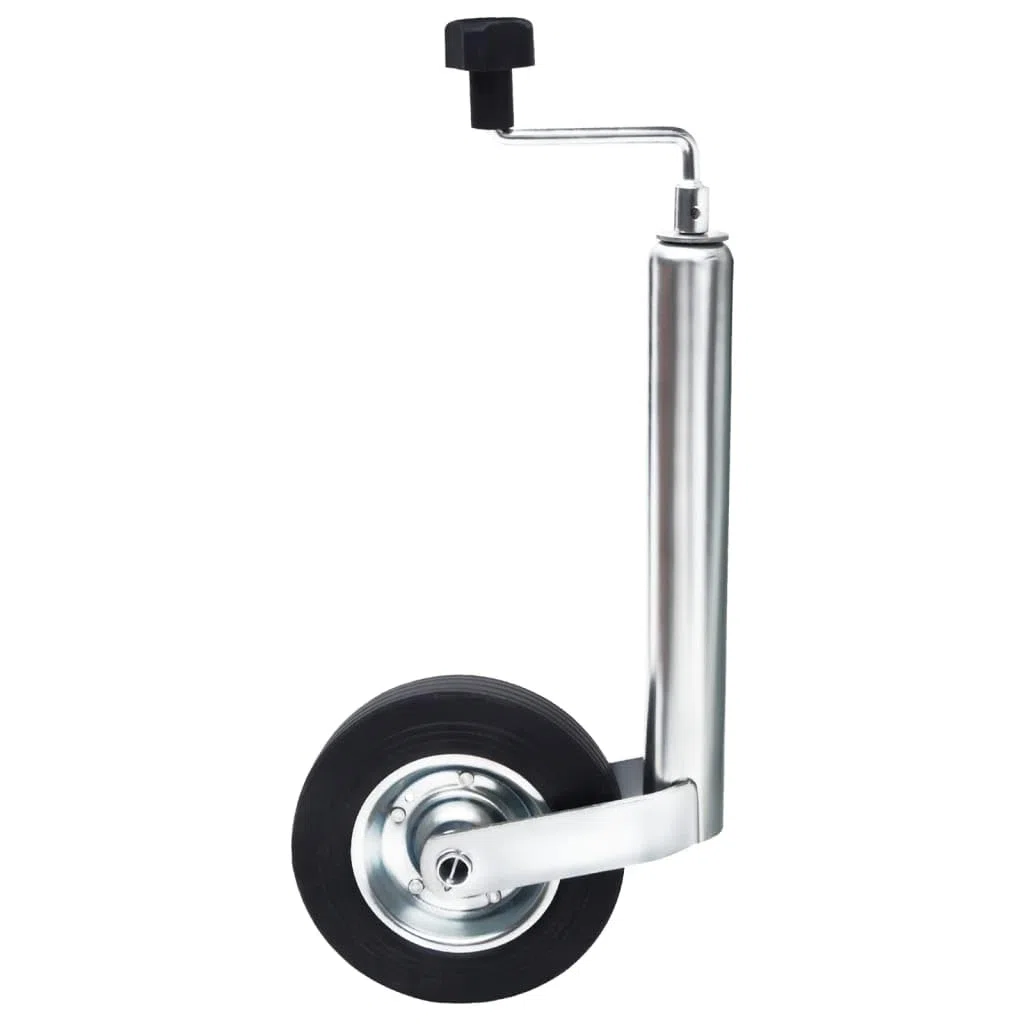 Stützrad für Anhänger 48 mm aus verzinktem Stahl, höhenverstellbar von 59 bis 83 cm, mit Vollgummirad zur einfachen Bewegung des Anhängers und Montageanleitung.