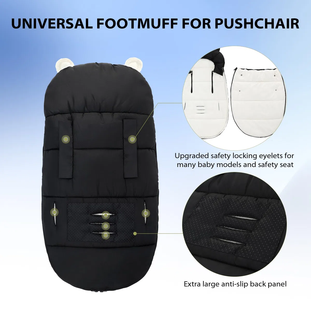 Universelle Fußsack für Kinderwagen, Baby Winterfußsack Fusssack Kinderwagen, Universal Fußsack für Babyschale Buggy, Schwarz