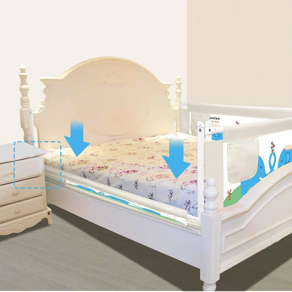 Bettgitter Bettschutzgitter Stoßstange, Tragbare Waschbare Höhenverstellbare Schienen Hergestellt Für Einzelbett Kingsize-Bett Queensize-Bett 1 Seite,Offwhite(A),180cm*60cm