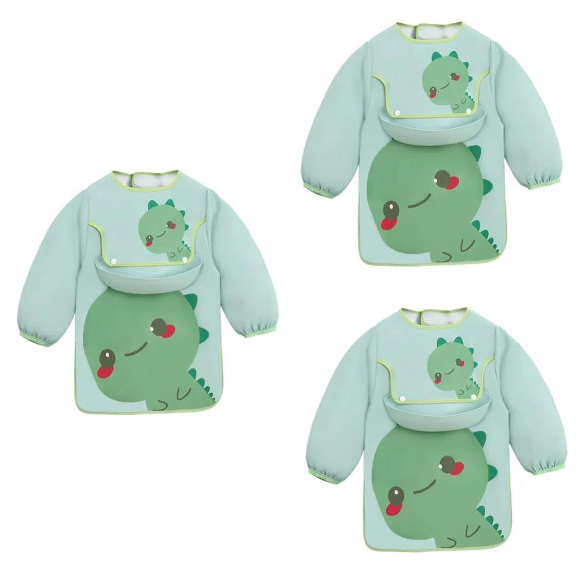 Abaodam 3st Lätzchen Essen Kleidung - Babyschürze Säuglingskittel Zum Essen Spucktücher Bürstenhalter Spielen Sie Kittelschürze Kunstkittel Mit Langen Ärmeln Polyester Green