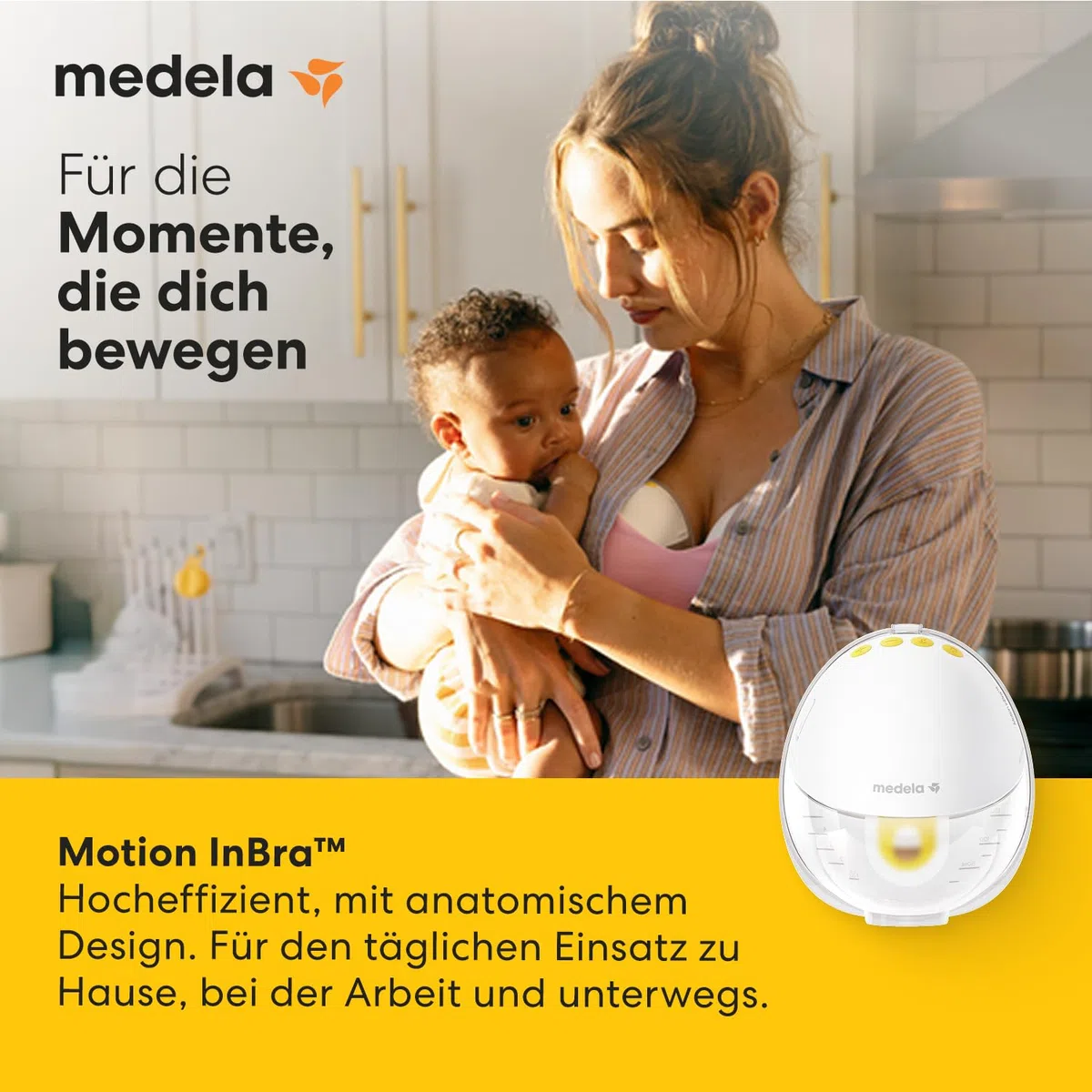 Set Medela Motion InBra tragbare elektrische Milchpumpe + Medela Mama-Baby-Socken, Limitiert, von Schweizer Künstlerin Yael Anders, Teil der Kampagne „With You, Every Step of the Way”