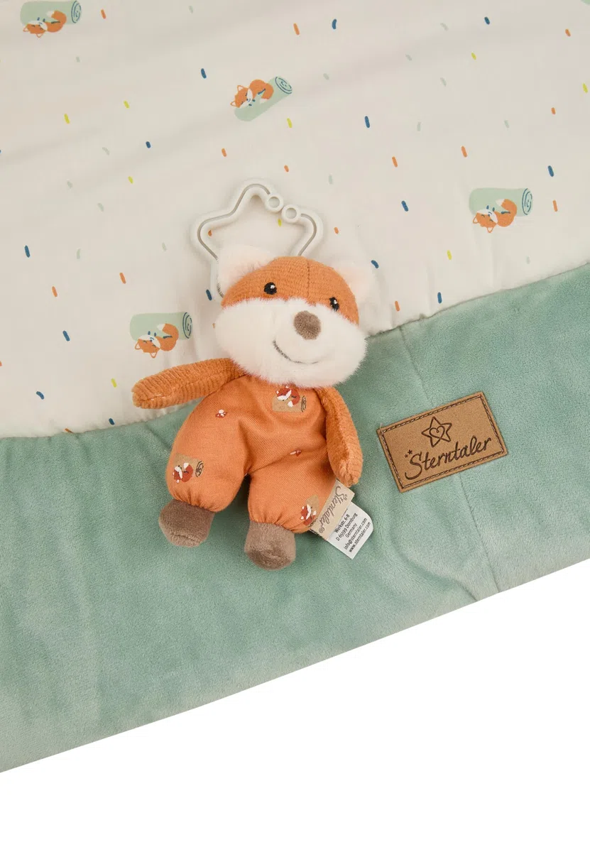 Sterntaler Spielbogen Fuchs Filou 100x80 cm - wattierte Krabbeldecke - Baby Spieldecke mit Bogen & abnehmbarem Spielzeug - mit Spiegel, Rassel & Beißring - Activity Decke - unisex- lichtgrau