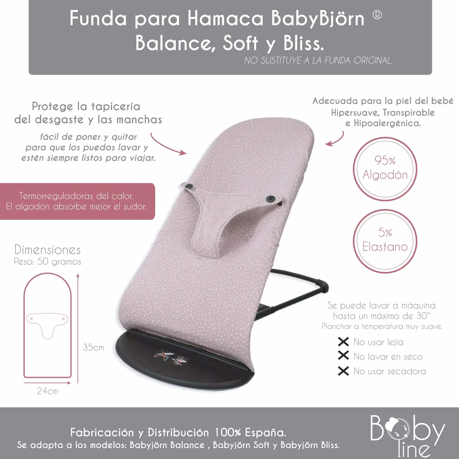 Bezug für BabyBjörn Balance Soft Hängematte (ersetzt Originalpolster), hypoallergen, sehr weich, atmungsaktiv (Piqué Beige)