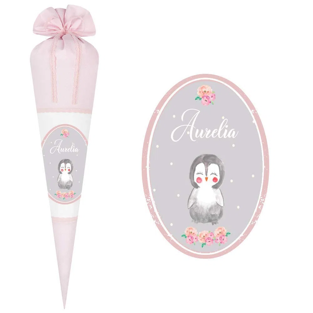 Pinguin Schultüte mit Namen aus Stoff 70cm groß