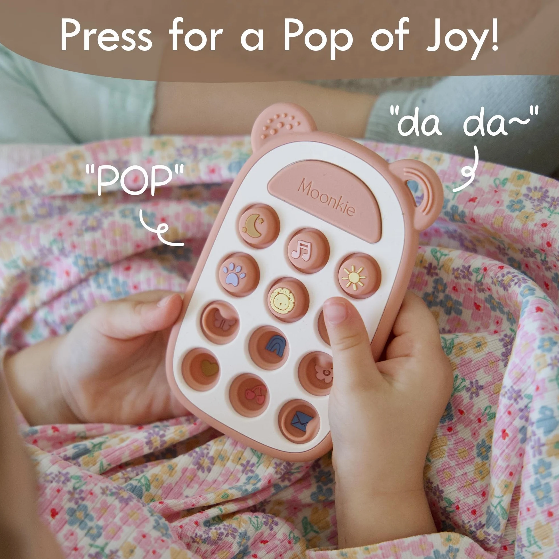 Moonkie Silikon Press Telefon Zahnen Puppe 3 Monate+| Weicher BPA-freier Beißring mit Ikone und Nummer Pop-Blasen | Ideales Geschenk für Jungen