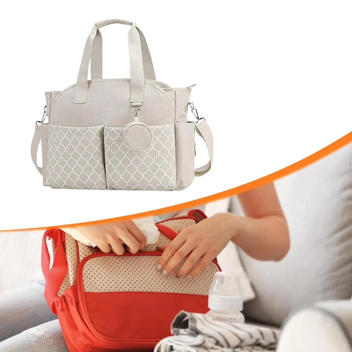 MERIGLARE Wickeltasche, Tragbare Wickeltasche, Organizer mit Großer Kapazität Und Schultergurt Aus Mattiertem Stoff, Vielseitiges Design, Geeignet für Mütter, R, Beigeweiß