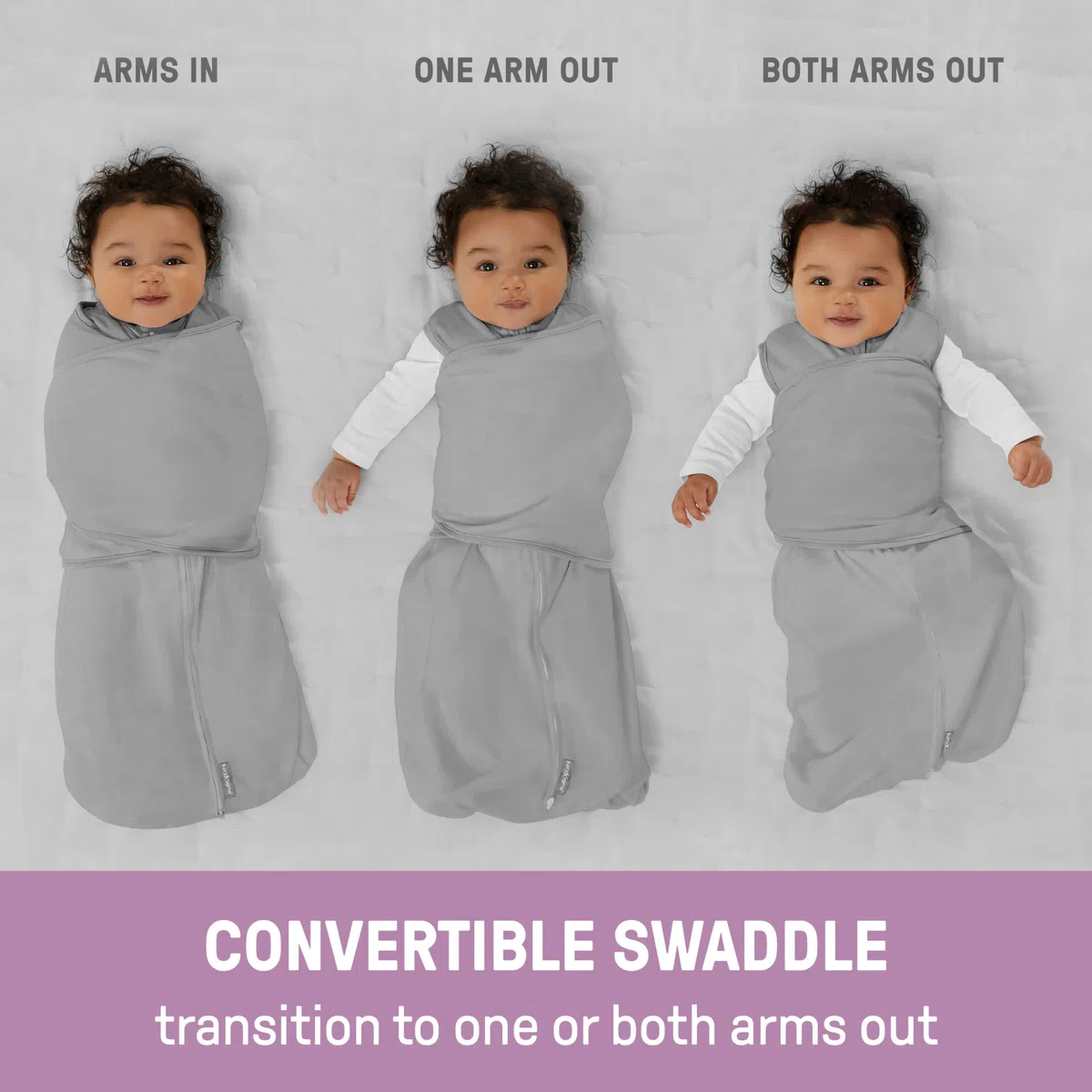 Ingenuity SwaddleMe Arms Free Umwandelbarer Baby Pucksack, Größe 3-6 Monate, 6,4-8,2 kg, Ärmchen gepuckt oder frei, 1,0 TOG - Happy Elephant