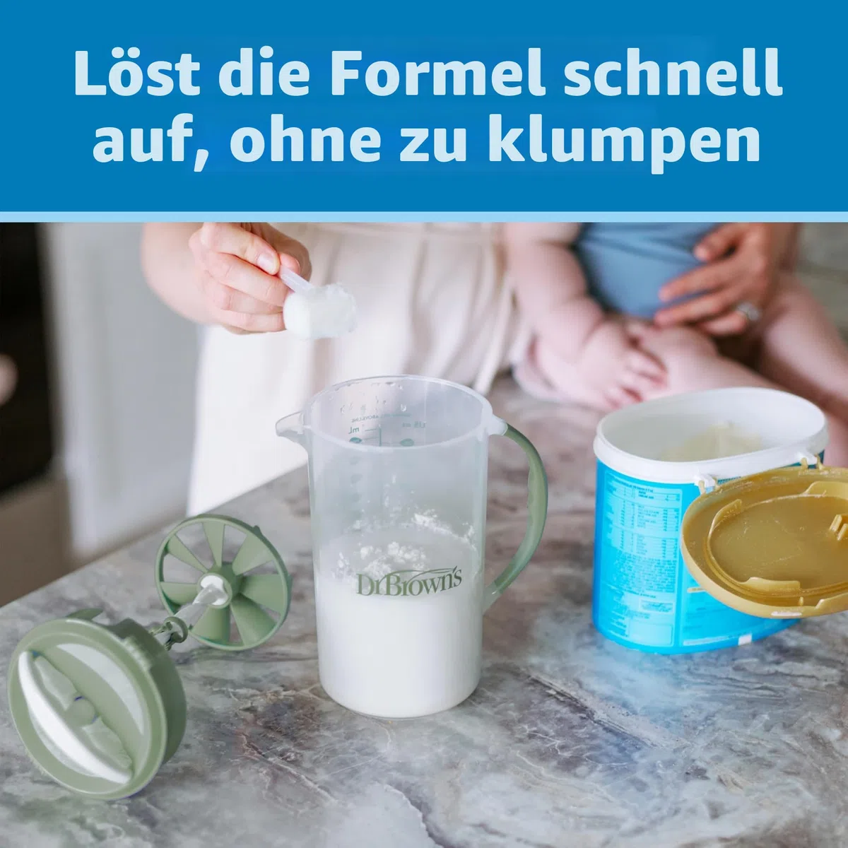 Dr. Brown's Baby Formula Rührkrug mit verstellbarem Stopper, verschließbarem Deckel, ohne Tropfauslauf, 907 ml, BPA-frei, schwarz