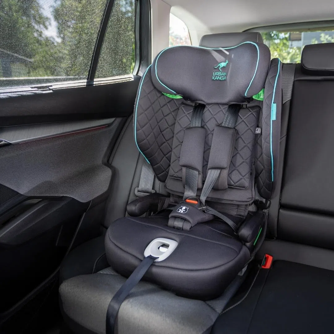Urban Kanga Wallaroo Grow Faltbarer Kindersitz 76–150 cm R129 | R129 Kindersitz 76–150 cm – faltbar, ISOFIX, Top Tether, inkl. Tragetasche