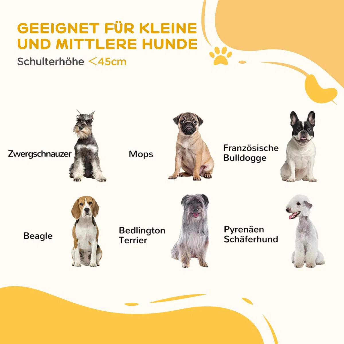 PawHut Absperrgitter Hund Faltbar Freistehend 4-Teilig 206 x 76 cm Weiß | Türschutzgitter, mit 2 Stützfüßen, Hundegitter aus Holz, Treppengitter für Flur