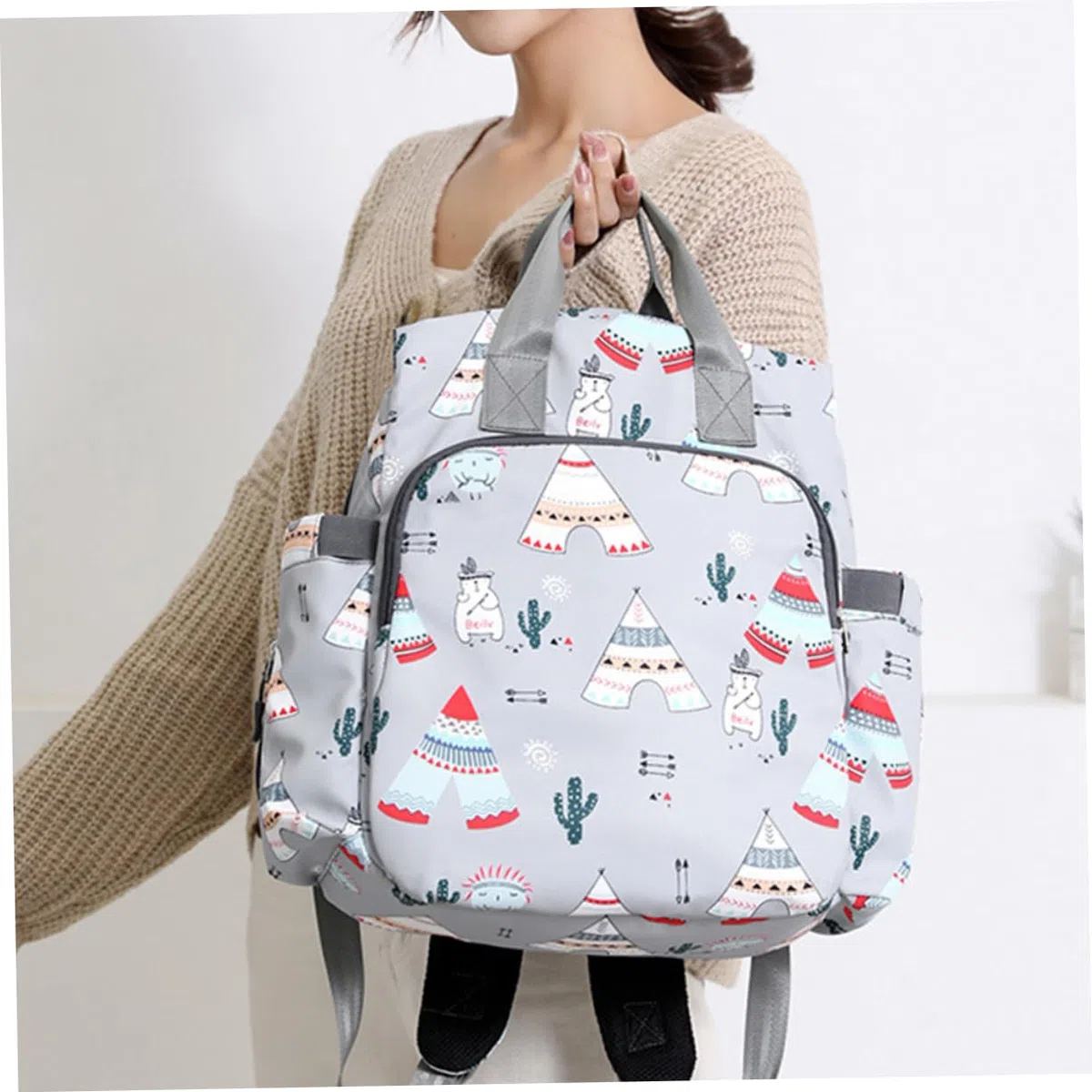Mumienschultertasche für Mütter Praktischer Organizer Dunkelgrau für Unterwegs mit Großem und Feuchtigkeitsbeständigem