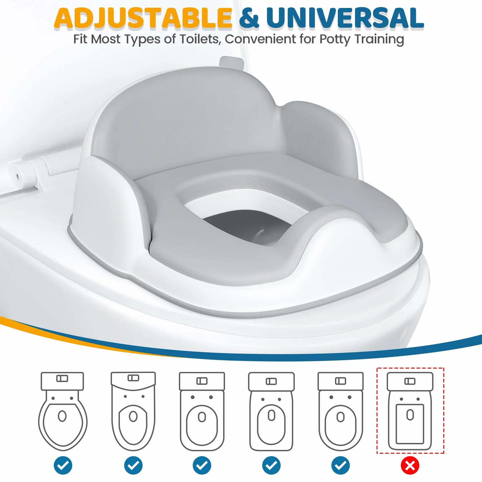 Orzbow Töpfchen für Kinder, 3-in-1 Toilettensitz Kinder mit Tritthocker, Verstaubar Kindertoilette mit Spritzschutz, Einfaches Design, Leicht zu Reinigen, Glatt und Gratfrei, Grau