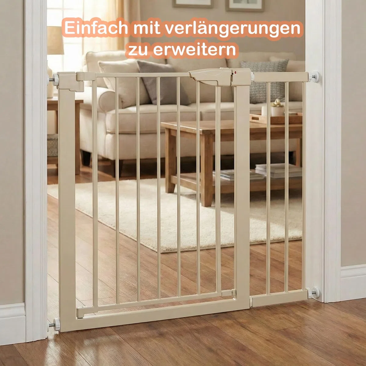 Treppenschutzgitter ausziehbar ohne Bohren - Türschutzgitter 96cm Beige | Türschutzgitter ohne Bohren für Babys, Kinder & Haustiere, Sicherheitsgitter, Kinderschutzgitter für Treppen & Türen