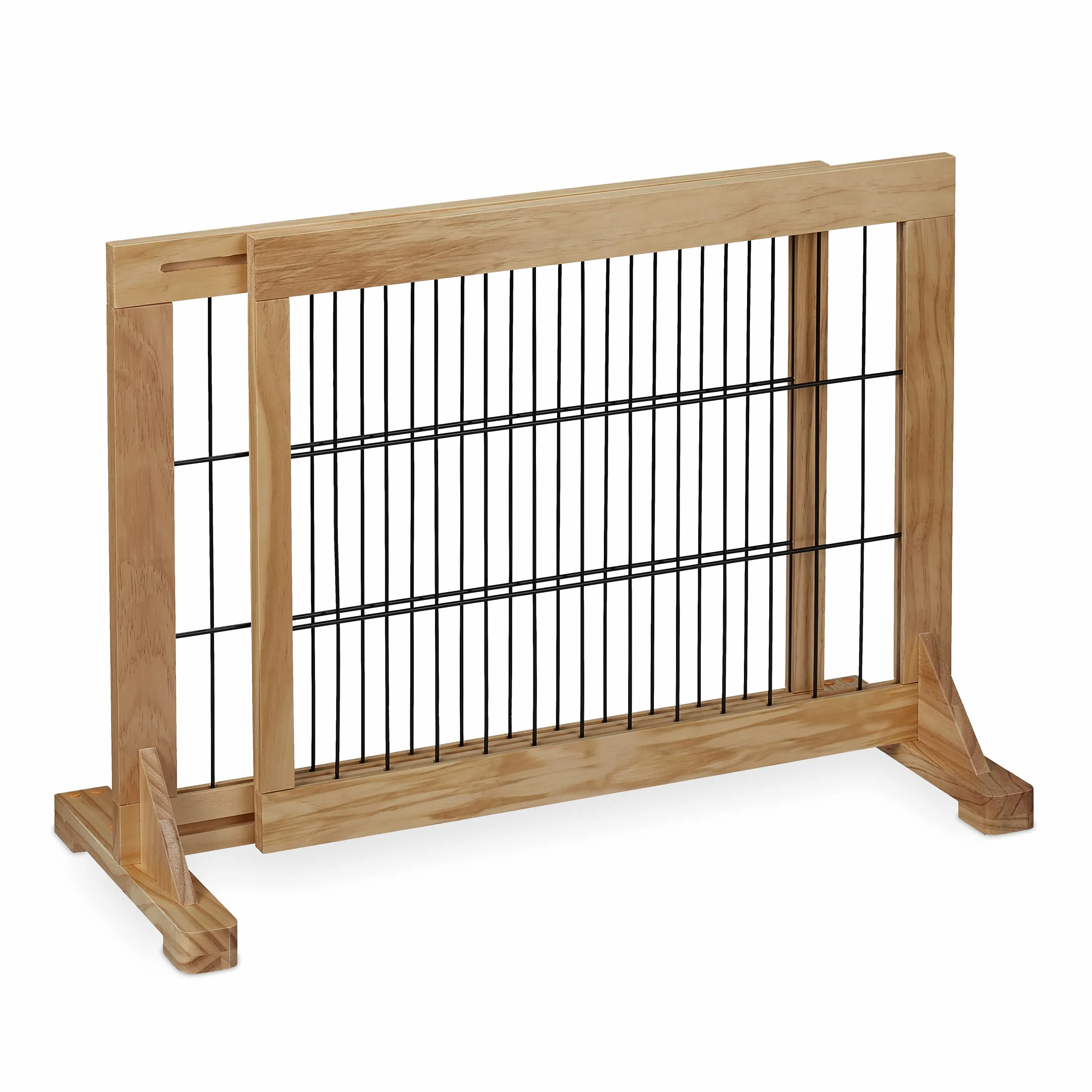 Relaxdays Absperrgitter, ausziehbares Schutzgitter, Treppe & Tür, HxB: 56x70-108 cm, freistehend, Kinder & Hunde, Natur