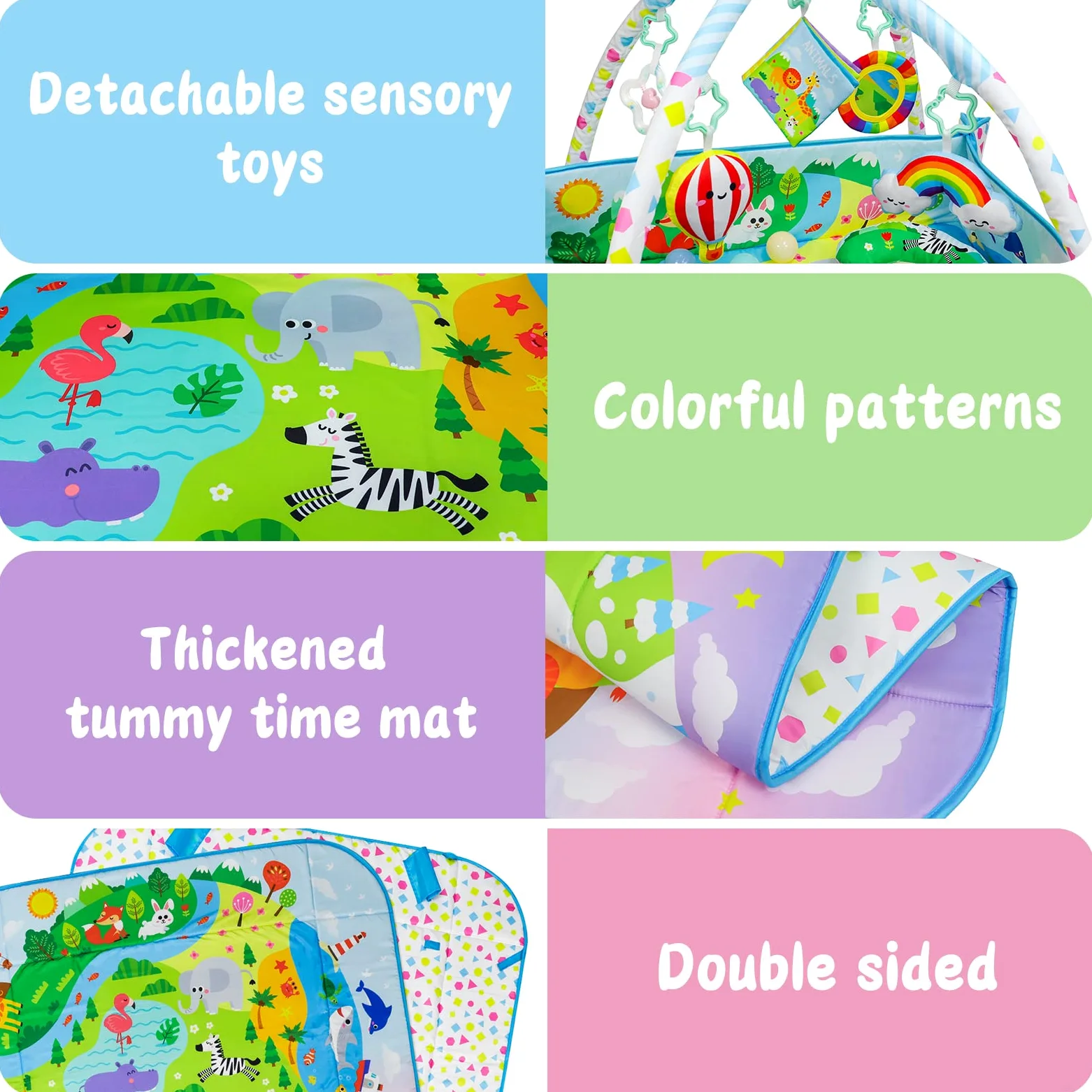 Dr.Rapeti Spieldecke mit Spielbogen, Spieldecke, Spieldecke mit Bällebad, Krabbeldecke mit Spielbogen, Padded Mat for Newborns, Mit abnehmbarem Spiegel, Stoffbuch, Spielzeug und Ball for 0+
