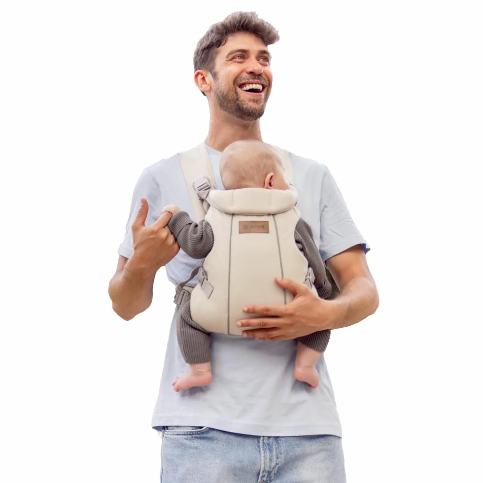 Jané Dual Ergonomische Babytrage, Ab Geburt (3,5–15 kg), 3 Tragepositionen, Gepolstert und Atmungsaktiv, Beige