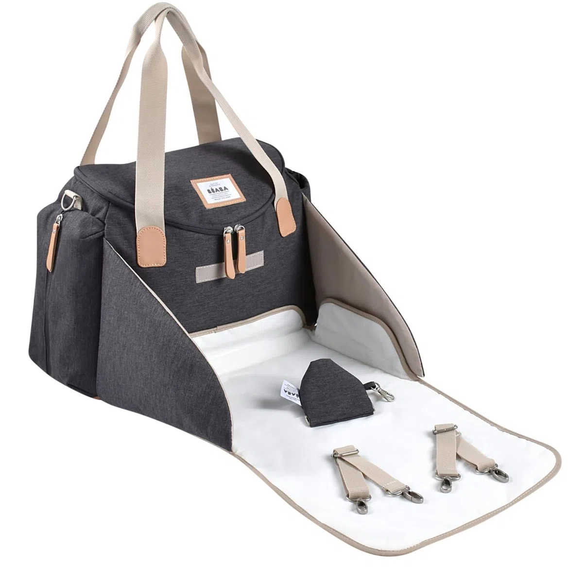 BÉABA, Wickeltasche Sydney, Modular, Großes Fassungsvermögen, Vielfältige Verstauungsmöglichkeiten, Kokon-Wickelfläche, Isoliertasche für Essen, Kinderwagenbefestigungssystem, Tragegriffe, Dunkelgrau