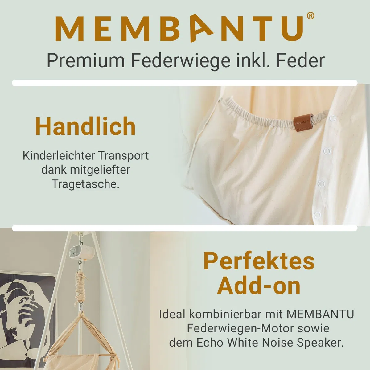 Federwiege Baby inkl. Feder - Baby-Wiege aus Bio-Baumwolle - Baby-Hängematte mit Deckenaufhängung - Baby-Hängewiege Plus Matratze und Baldachin - Baby-Hammock bis max. 15kg - Natur