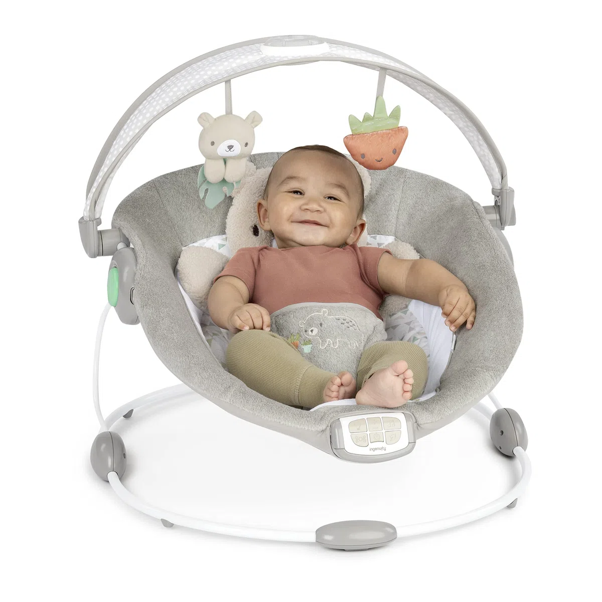 Ingenuity, InLighten Babywippe Babyschaukel mit Lichtern, Nate Bunny, Spielzeugleiste, Vibrationen, Geräuschen, Tummy Time Kissenmatte, bis zu 20 lbs, Neugeborenes+