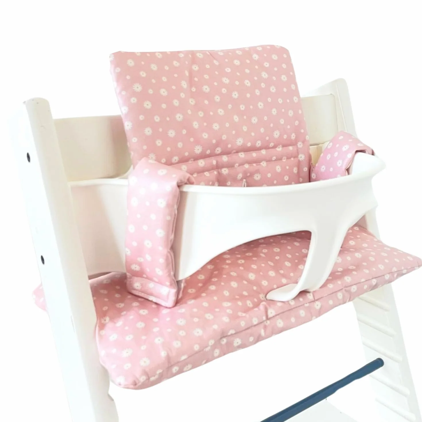 Ukje | Sitzkissen kompatibel mit Stokke Tripp Trapp Hochstuhl | Abwaschbar | Viele Farben & Muster | Kissen Polster Sitzauflage | Extra dick gefüttert | Sitzverkleinerer | Rosa Daisy