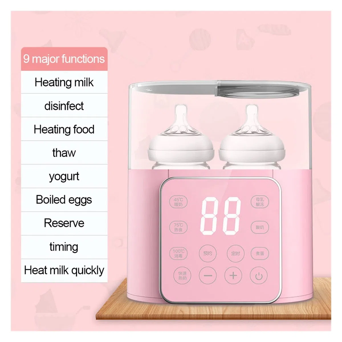 Flaschenwärmer Sechs-in-Eins-Milchflasche Wärmer Konstante Temperatur Automatische Abtauung und Babypflege-Flaschenheizung (Color : 4 pink, Size : One Size)