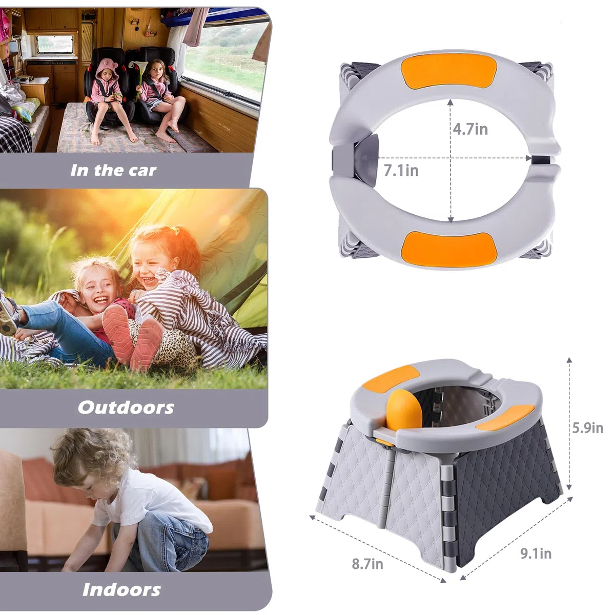 Tragbares, faltbares Reisetöpfchen für Kleinkinder, Kinder-Toilettensitz für Auto, Camping, drinnen und draußen, spritzwassergeschütztes Design, leicht zu reinigender Trainingssitz mit 30
