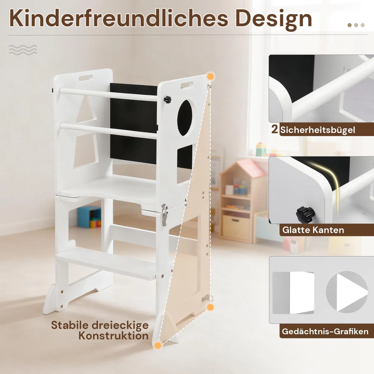 LEADZM Lernturm ab 1 Jahr，Lernturm Klappbar，Montessori Spielzeug ab 1 Küche | Jahr，Learning Tower，für Tisch Bad(Weiß