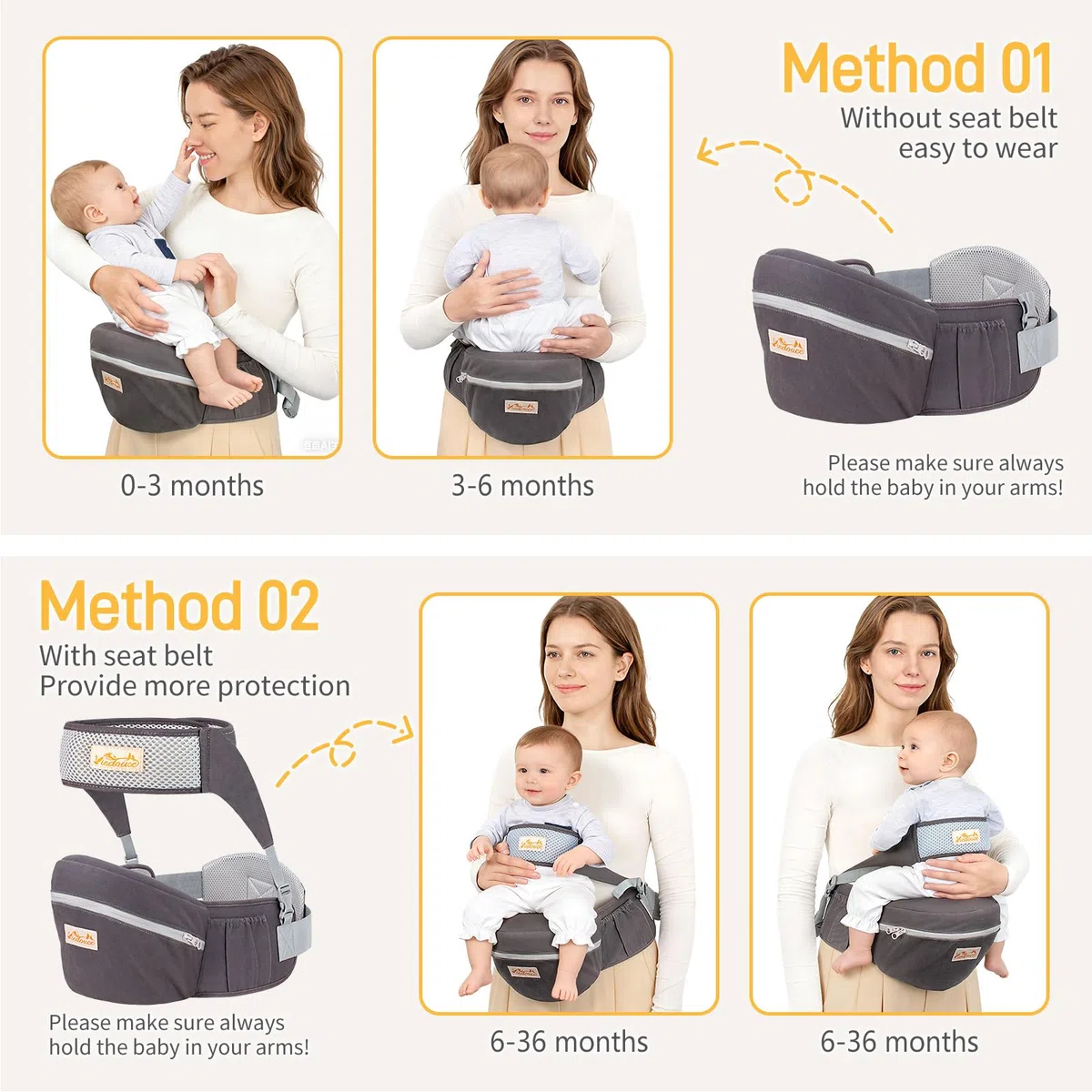 Viedouce Hüftsitz Baby, Ergonomische Hüfttrage Trageshilfe mit Sicherheitsgurt Schutz für Babys und Kleinkind, Leichte und Bequeme Baby Carrier für 4-36 Monate