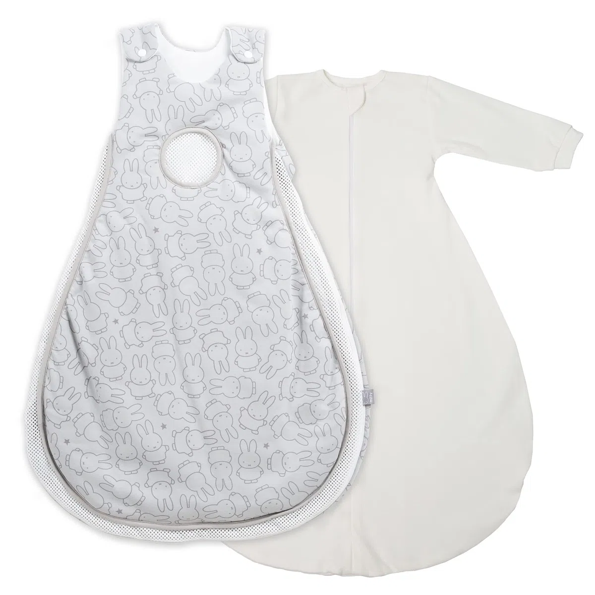 roba Babyschlafsack 74/80 cm Air PLUS miffy + Strampelsack mit Ärmeln - safe asleep - Schlafsack ganzjährig für Neugeborene - Grau mit Hasen Motiv