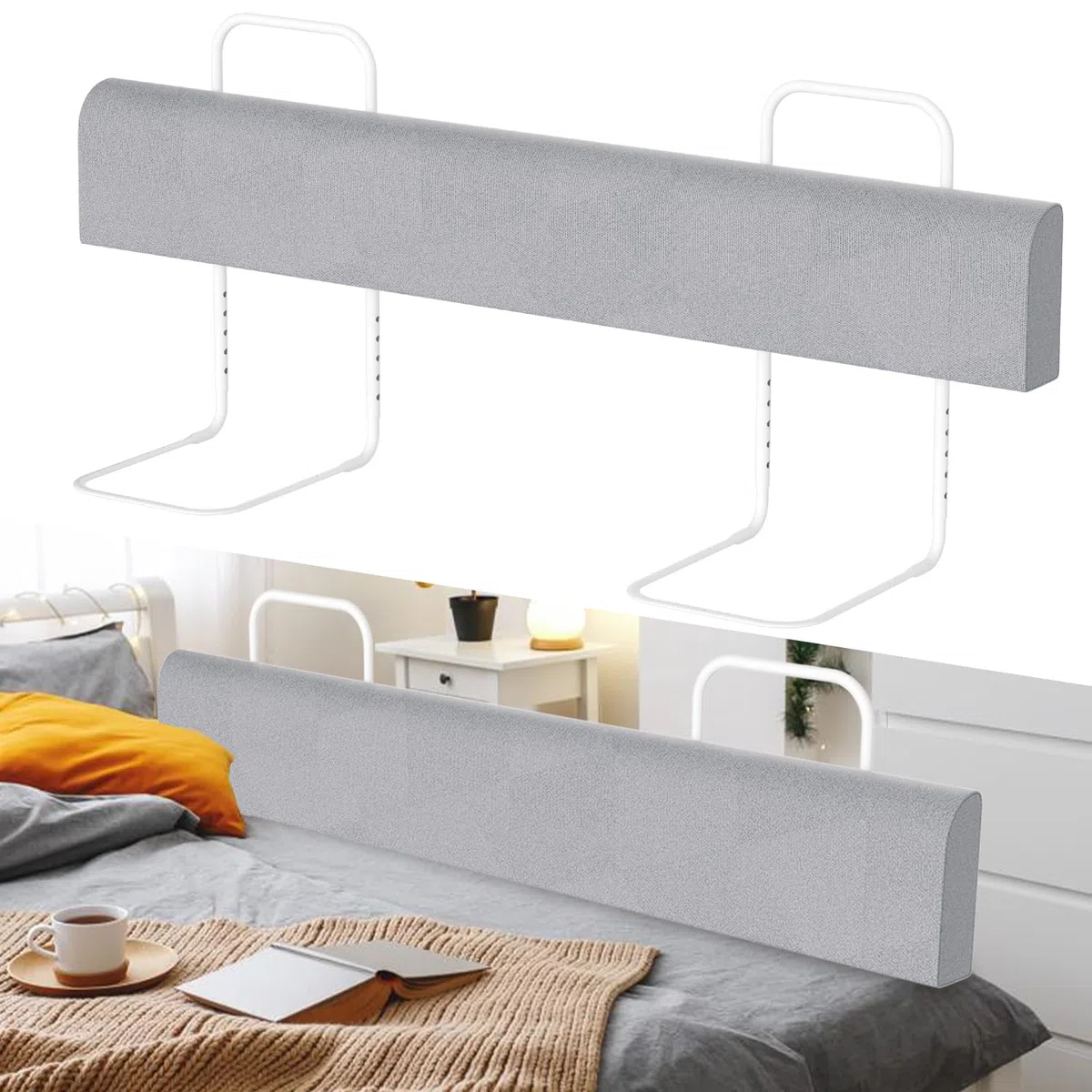 3X Bettgitter 150cm Bettschutzgitter 5-Loch Höhenverstellbar DlY Verformbar Bettkantenschutz Weich Rausfallschutz Kinderbettgitter für Kinder und Baby, Grau