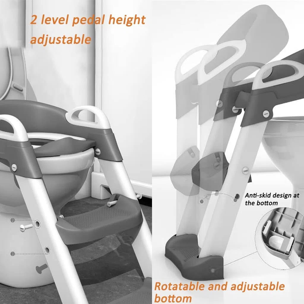 Toilettensitz Mit Treppe Fur Madchen Einstellbar Toilettentrainer Mit Treppe Mit Armlehnen, Faltbar Toiletten-Trainer Mit Spritzschutz, Einfach Zu Montieren Und Zu Reinigen