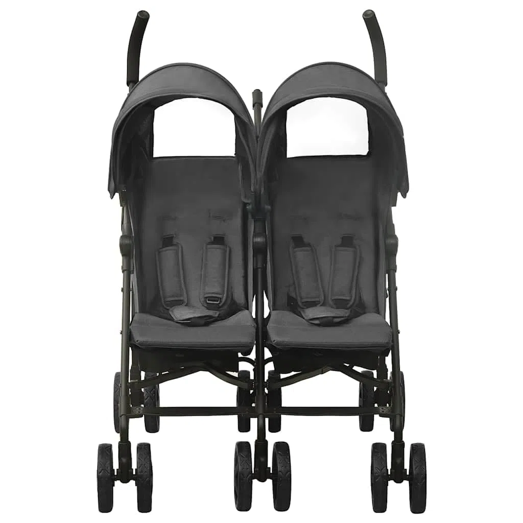 vidaXL Geschwisterwagen mit 12 Rädern Korb Traggürtel Zusammenklappbar Verstellbar Kinderwagen Zwillingswagen Zwillingsbuggy Buggy Anthrazit Stahl