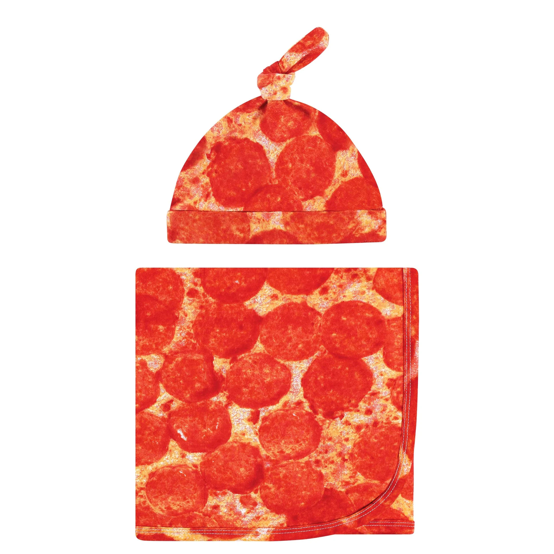 Touched by Nature Unisex Baby Wickeldecke und Stirnband oder Mütze, Bio-Baumwolle, Pizza, Einheitsgröße