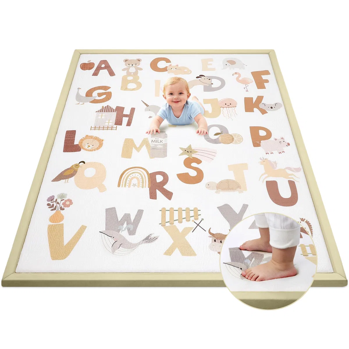 Teppich Krabbelmatte Baby 150x180x3cm, Spielmatte Krabbeldecke Turnmatte Spielteppich für Baby Kinder, für Kinderzimmer mit Hochwertigem Memory Schaum, Rutschfester Unterseite - Alphabet - Alphabet | Hochdichte Schaumstoffmatte · Weicher Plüschteppich mit