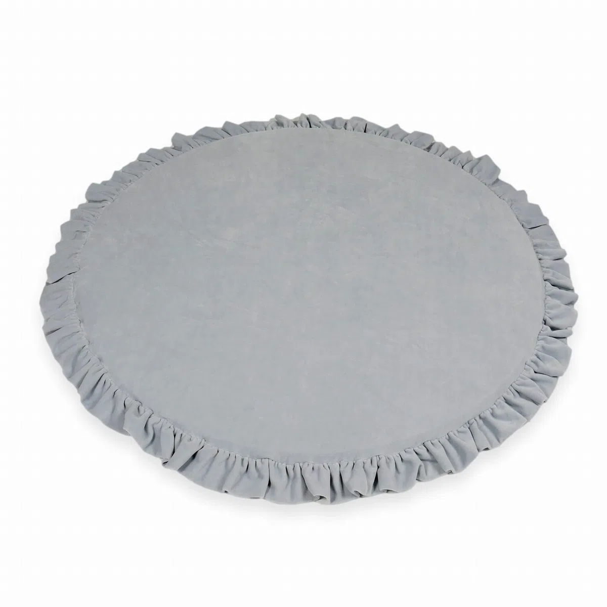 Mimii Baby Spielmatte 100 cm Rund mit Rüsche velvet soft hellgrau - Krabbelmatte aus Schaumstoff - Bodenmatte Kinderzimmer - Spielteppich Baby - Sicher & Waschbar