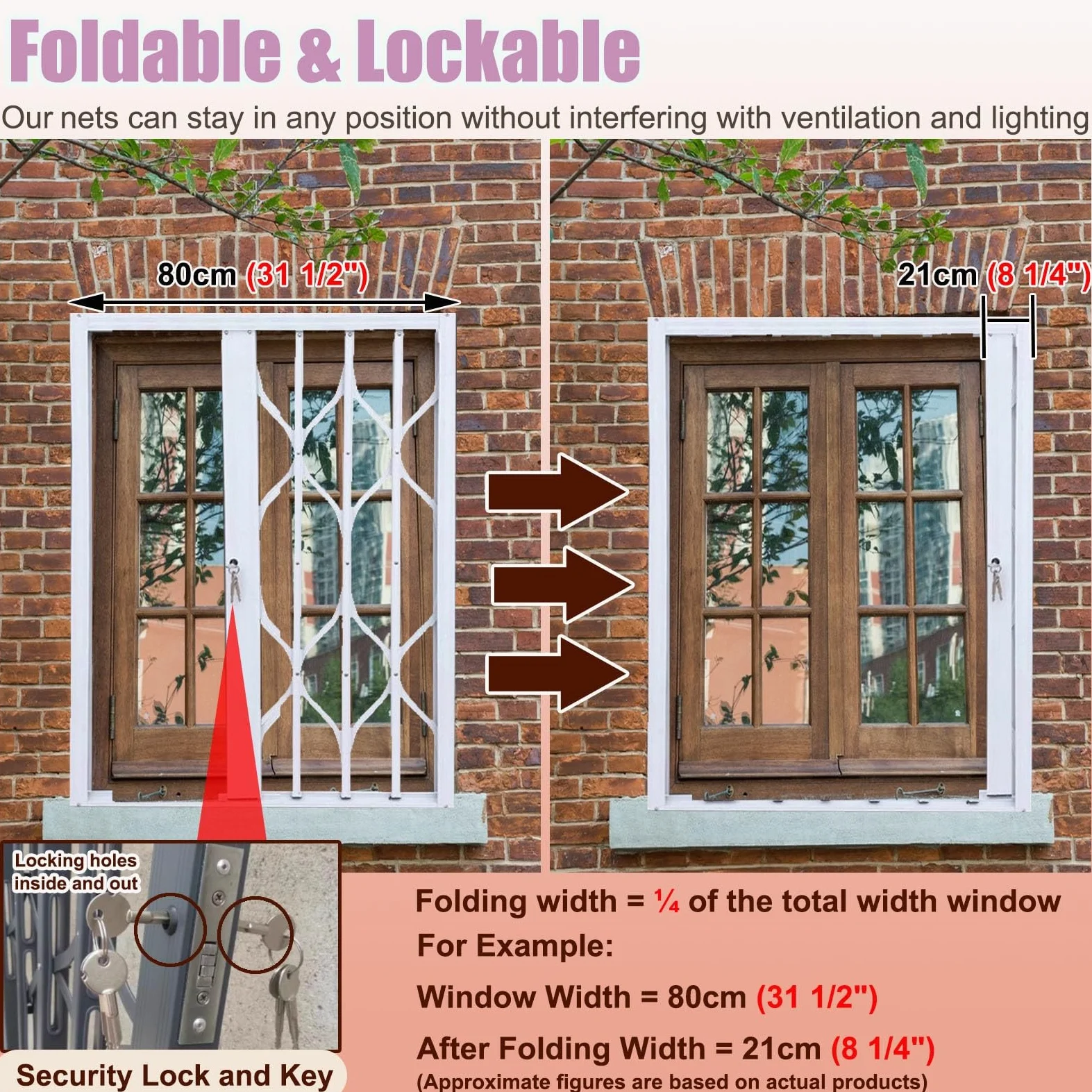 Fensterschutz für Kinder, Hurrikanbeständig, zusammenklappbares Netz aus Aluminiumlegierung, mit Schlössern, weißer Fensterzaun für Kinder (50 cm x 170 cm)