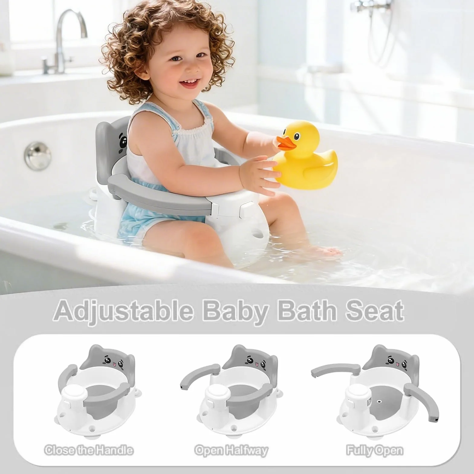 Badewannensitz Baby, Baby Badewannensitz mit 4 rutschfesten Saugnäpfen, Badesitz Baby ab 6 Monate, Tragbar und Sicher für Dusche oder Badewanne, Wandmontage zur Platzersparnis
