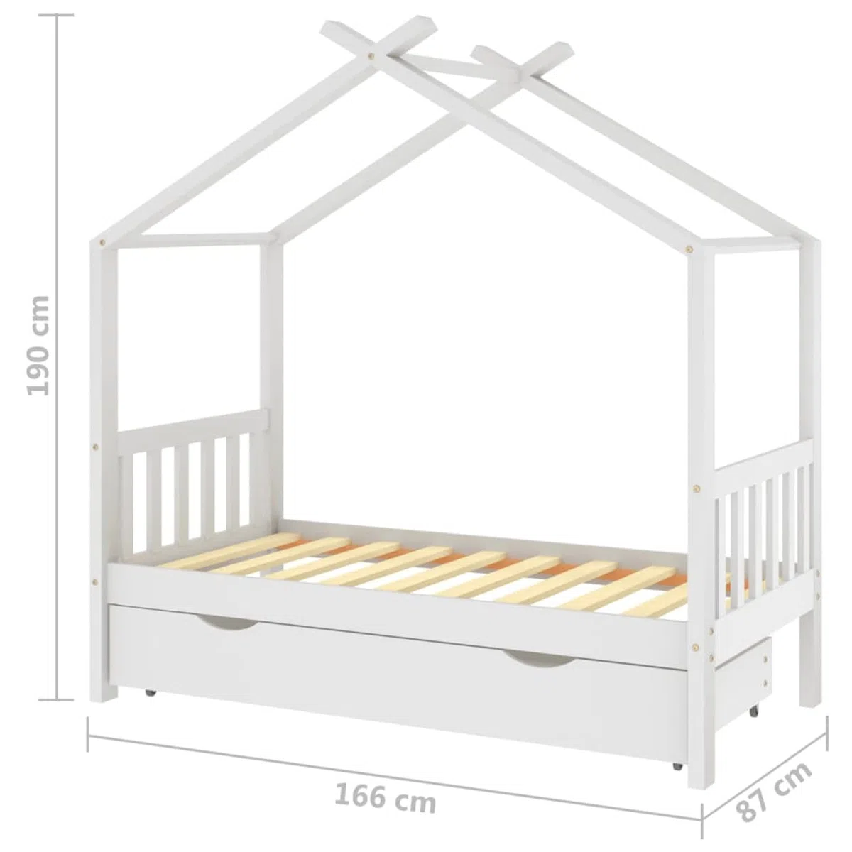 Chusui Kinderbett mit Schublade, Kinderbett, Hausbett, Kinder Bett, Betten, Weiß Massivholz Kiefer 80x160 cm